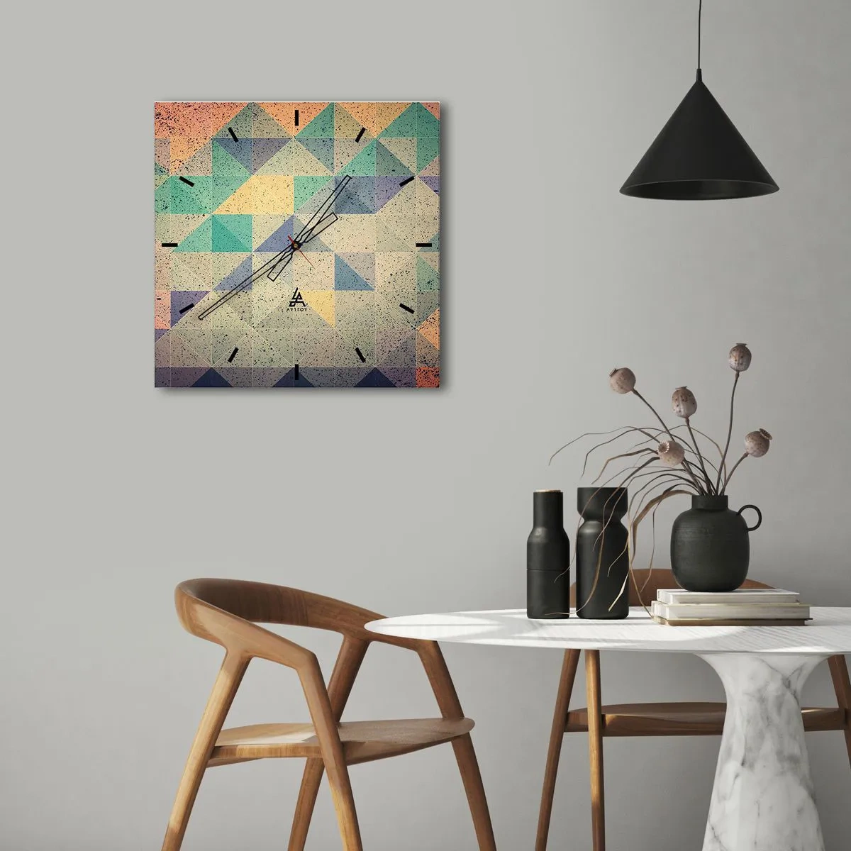 Relógio de parede - Relógio em vidro - República dos triângulos - 30x30 cm