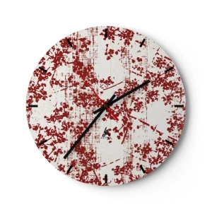 Relógio de parede - Relógio em vidro - Padrão floral vermelho sobre fundo branco em estilo vintage - 30x30cm - Como chita antiga - Decoração de parede moderna para a sala de estar, cozinha e quarto ARTTOR