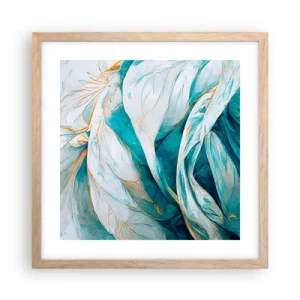 Pôster com moldura de carvalho claro - Abstração azul com lema dourado - 40x40 cm