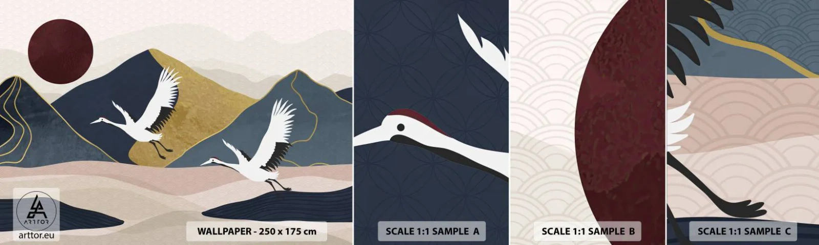 Amostra de Papel de Parede Standard Eco - E o dia acaba novamente - Abstração, Guindastes, Montanhas - 100x30 cm