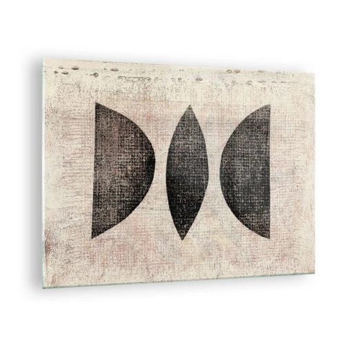 Quadro em vidro - Formas geométricas pretas sobre fundo bege - 70x50cm - Abstração étnica - Decoração de parede moderna para a sala de estar e quarto ARTTOR