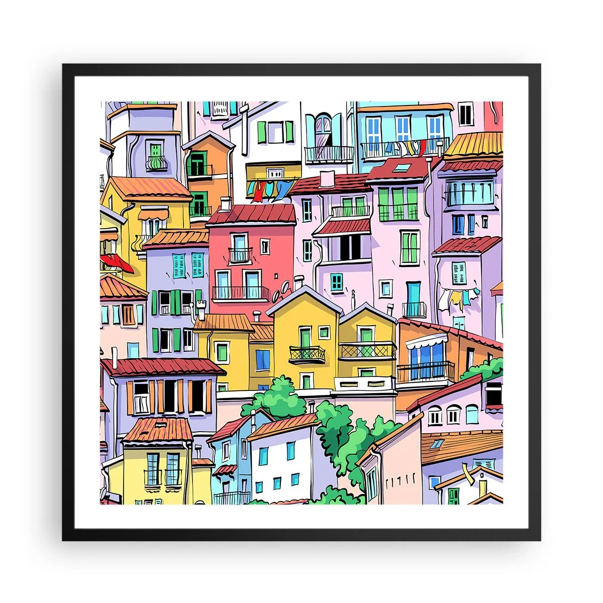 Pôster com moldura preta - Cidade divertida - 60x60 cm