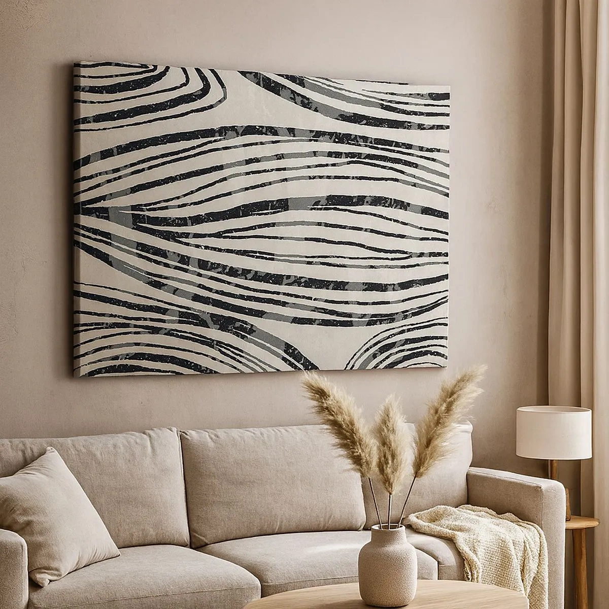 Quadro em tela - Ondas abstratas em tons de preto e branco - 70x50cm - Piscina em linha - Decoração de parede moderna para a sala de estar e quarto ARTTOR
