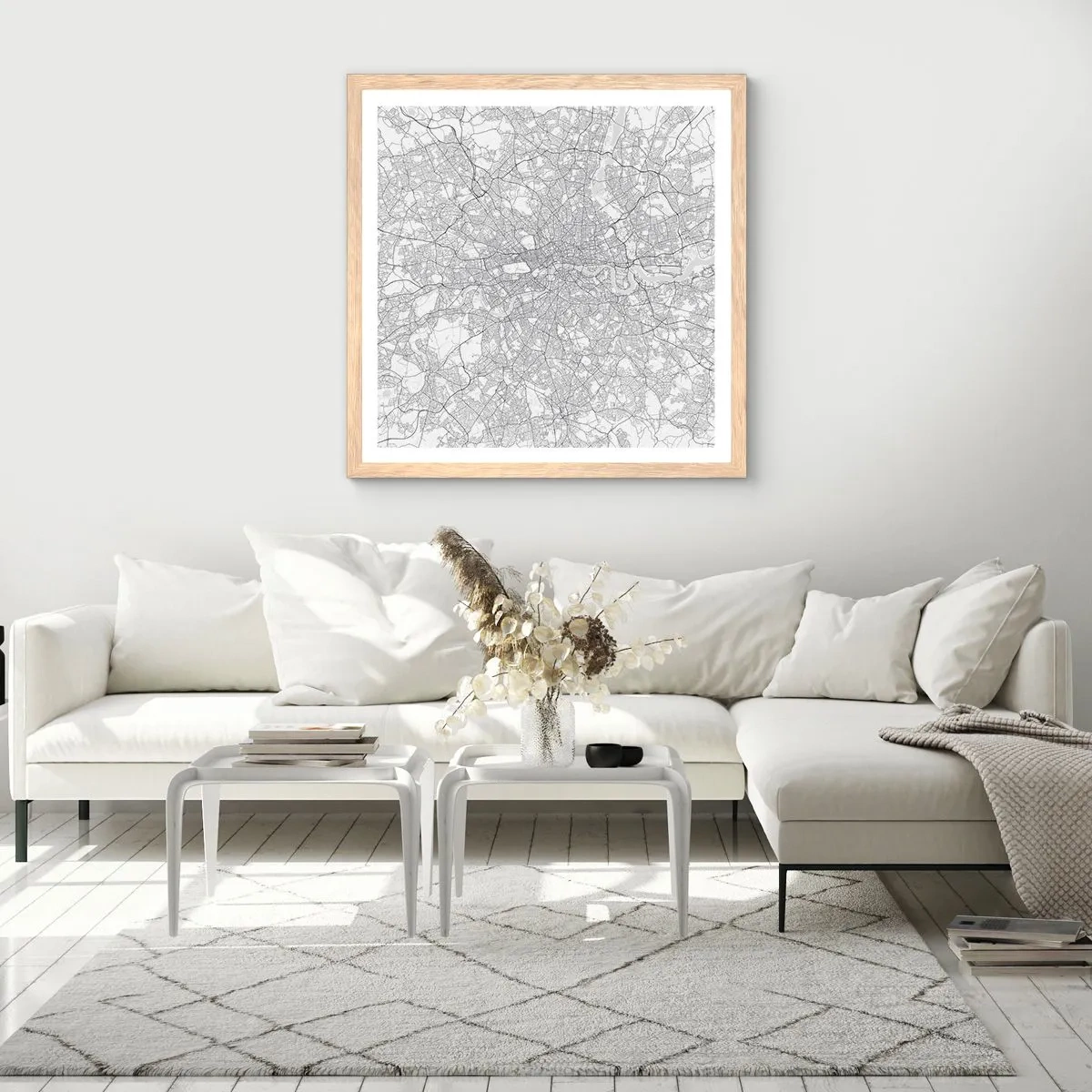 Pôster com moldura de carvalho claro - Mapa do labirinto de Londres - 30x30 cm