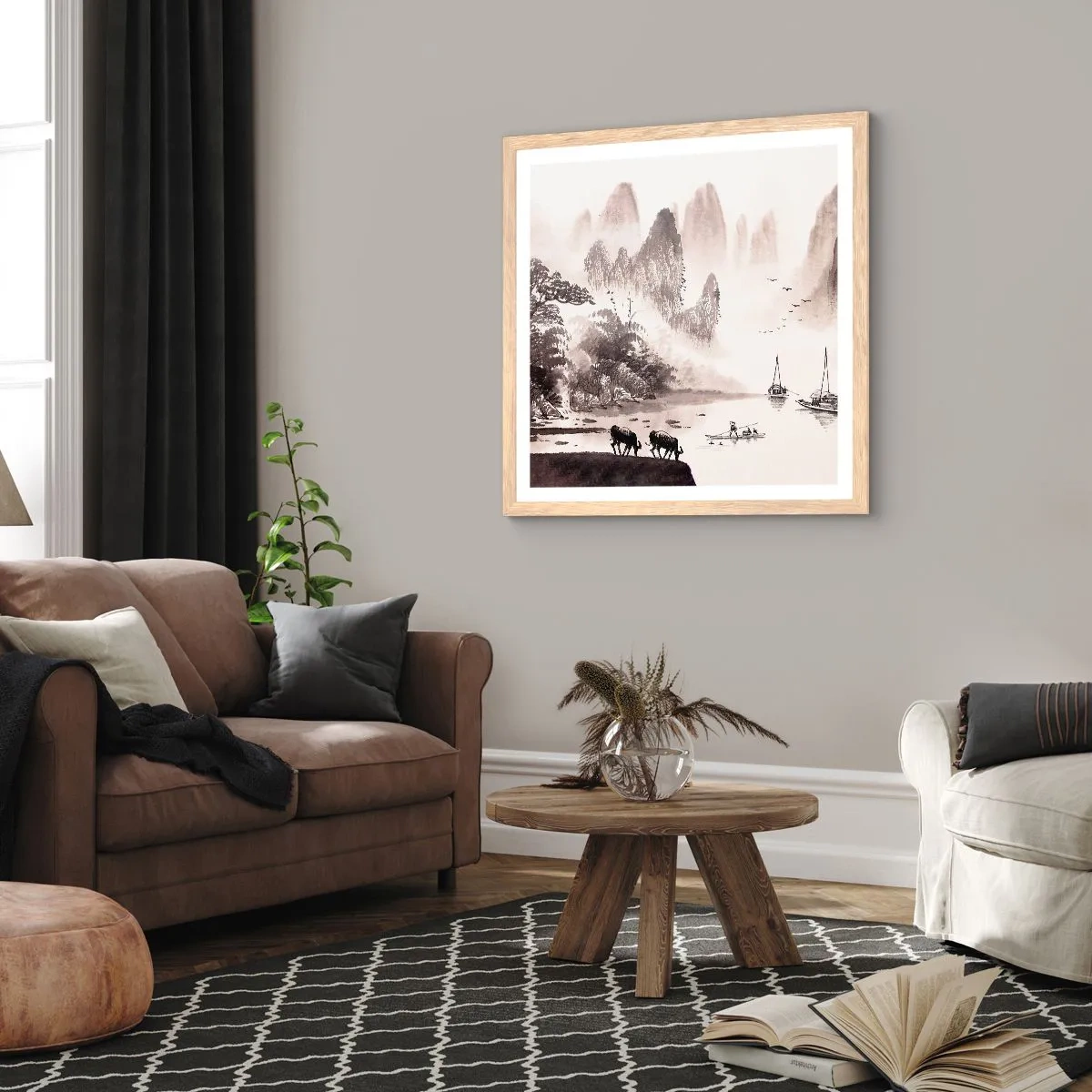 Pôster com moldura de carvalho claro - O cotidiano exótico do Oriente - 60x60 cm