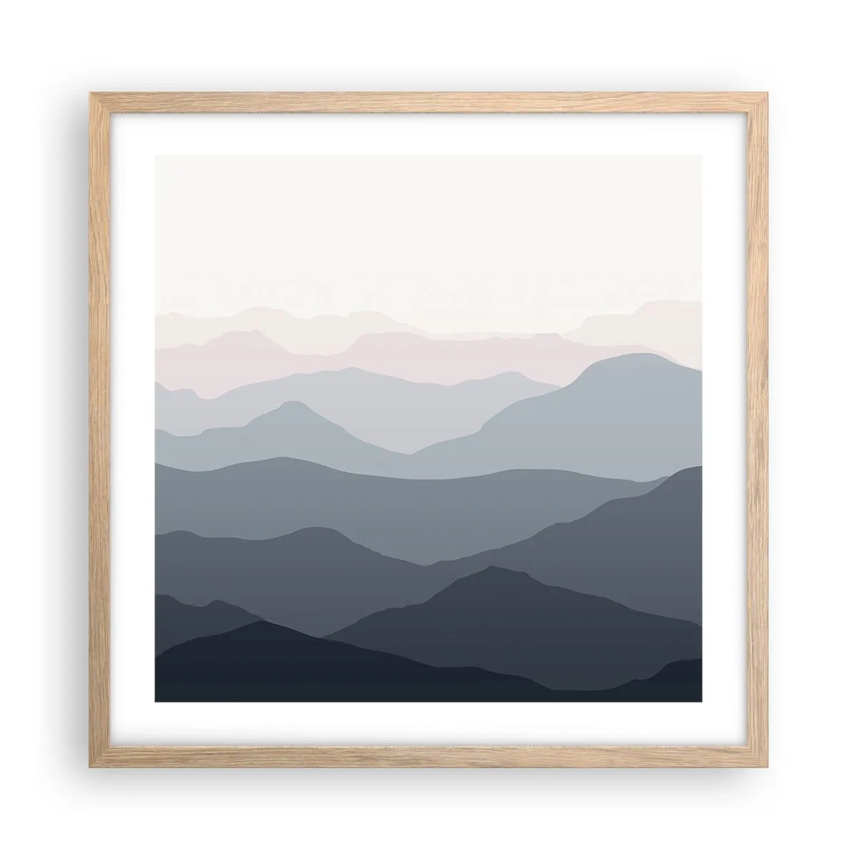 Pôster com moldura de carvalho claro - Ondas de montanha - 50x50 cm