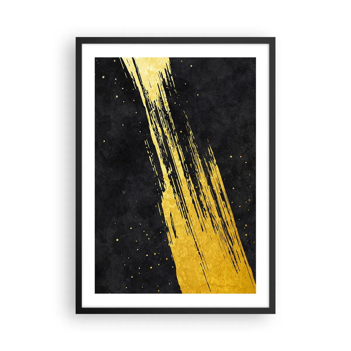 Pôster com moldura preta - Pinceladas douradas sobre fundo preto - 50x70cm - Salto para o hiperespaço - Decoração de parede moderna para a sala de estar e quarto ARTTOR