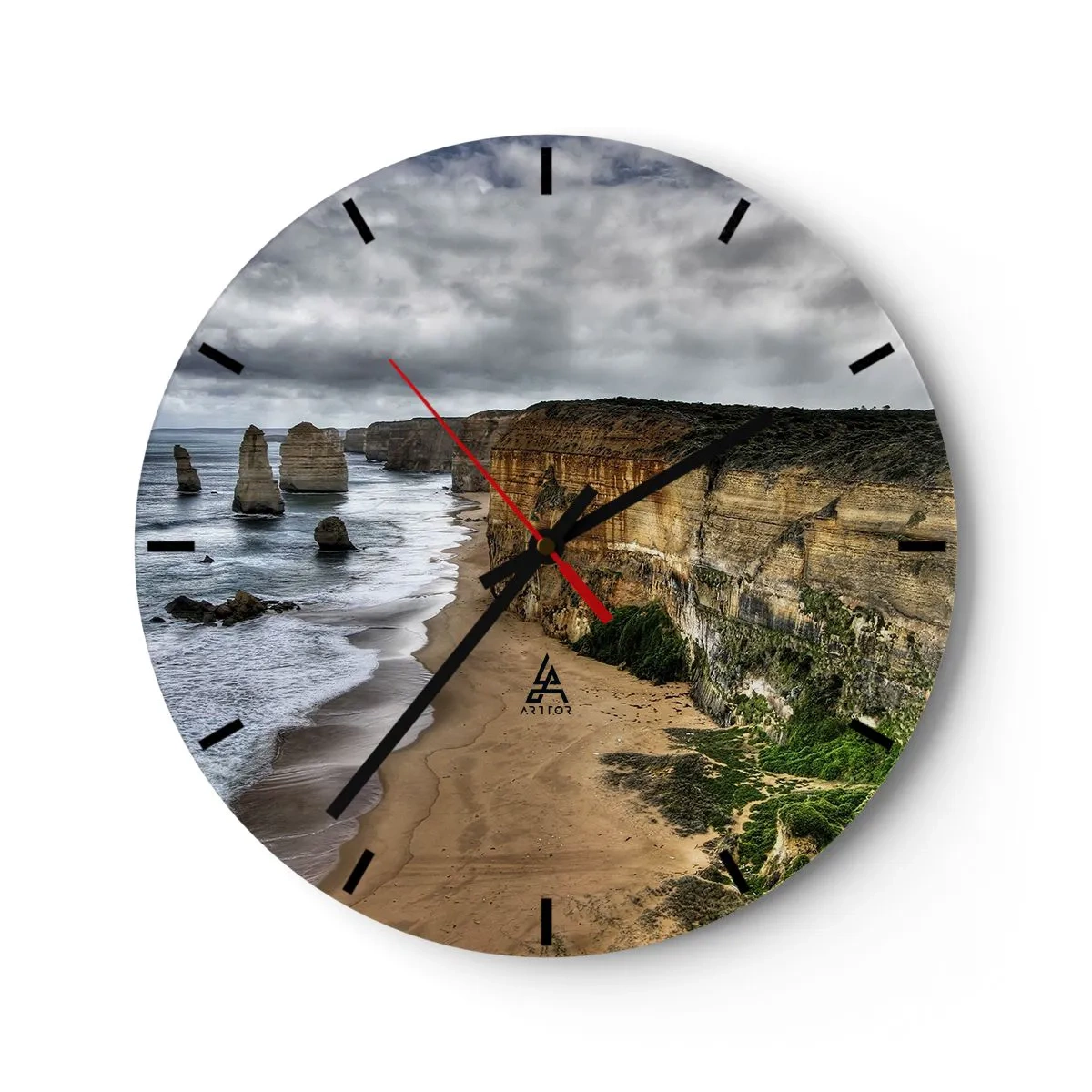 Relógio de parede - Relógio em vidro - Costa com falésias e uma praia - 30x30cm - Beleza crua - Decoração de parede moderna para a sala de estar, cozinha e quarto ARTTOR