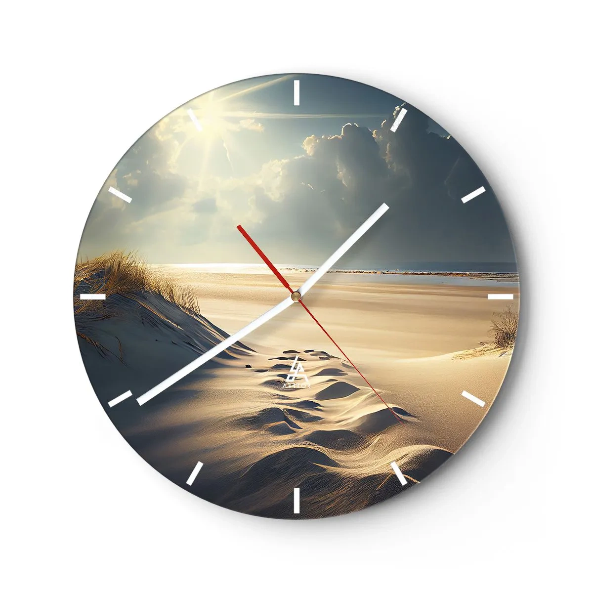 Relógio de parede - Relógio em vidro - Dunas de areia iluminadas pelos raios de sol com vista para o horizonte - 30x30cm - Uma paisagem relaxante - Decoração de parede moderna para a sala de estar, cozinha e quarto ARTTOR