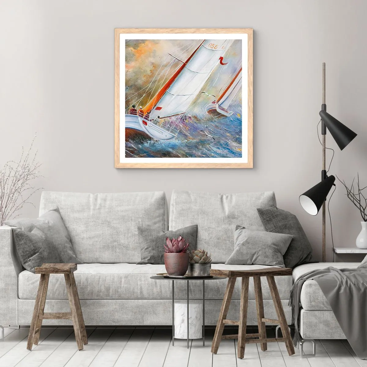 Pôster com moldura de carvalho claro - Correr sobre as ondas - 40x40 cm