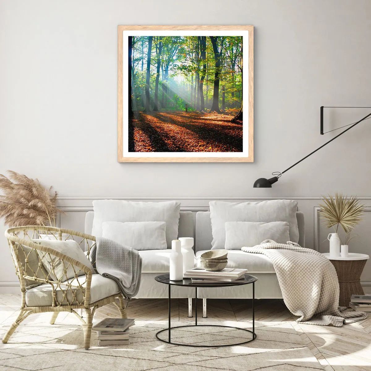 Pôster com moldura de carvalho claro - Luzes e sombras - 50x50 cm