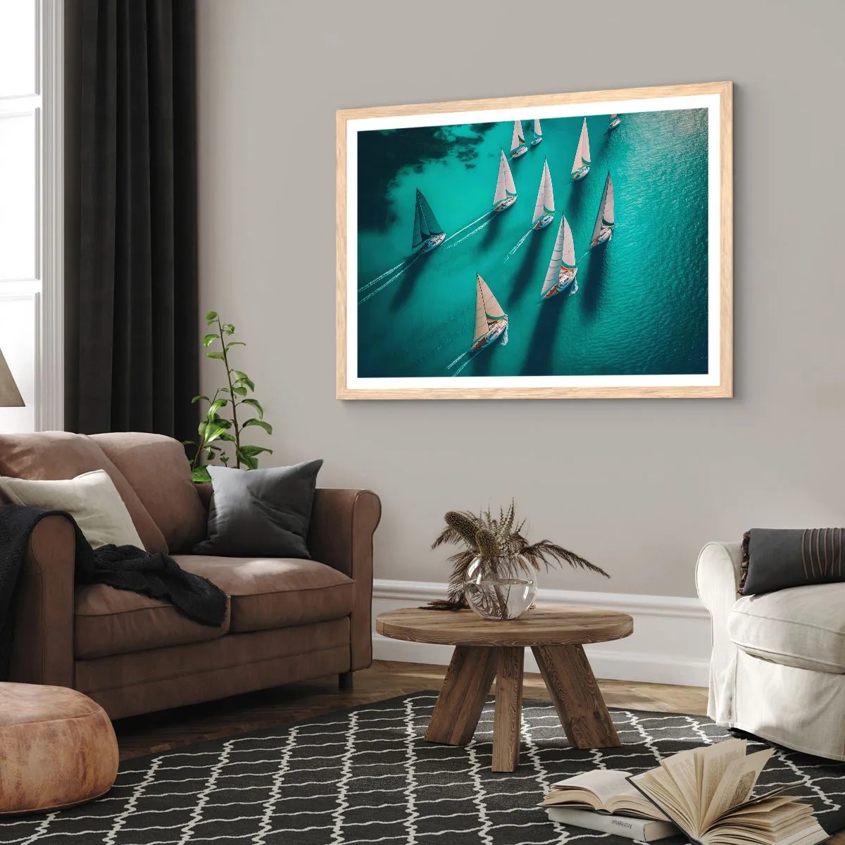 Pôster com moldura de carvalho claro - Numa competição com o vento - 100x70 cm