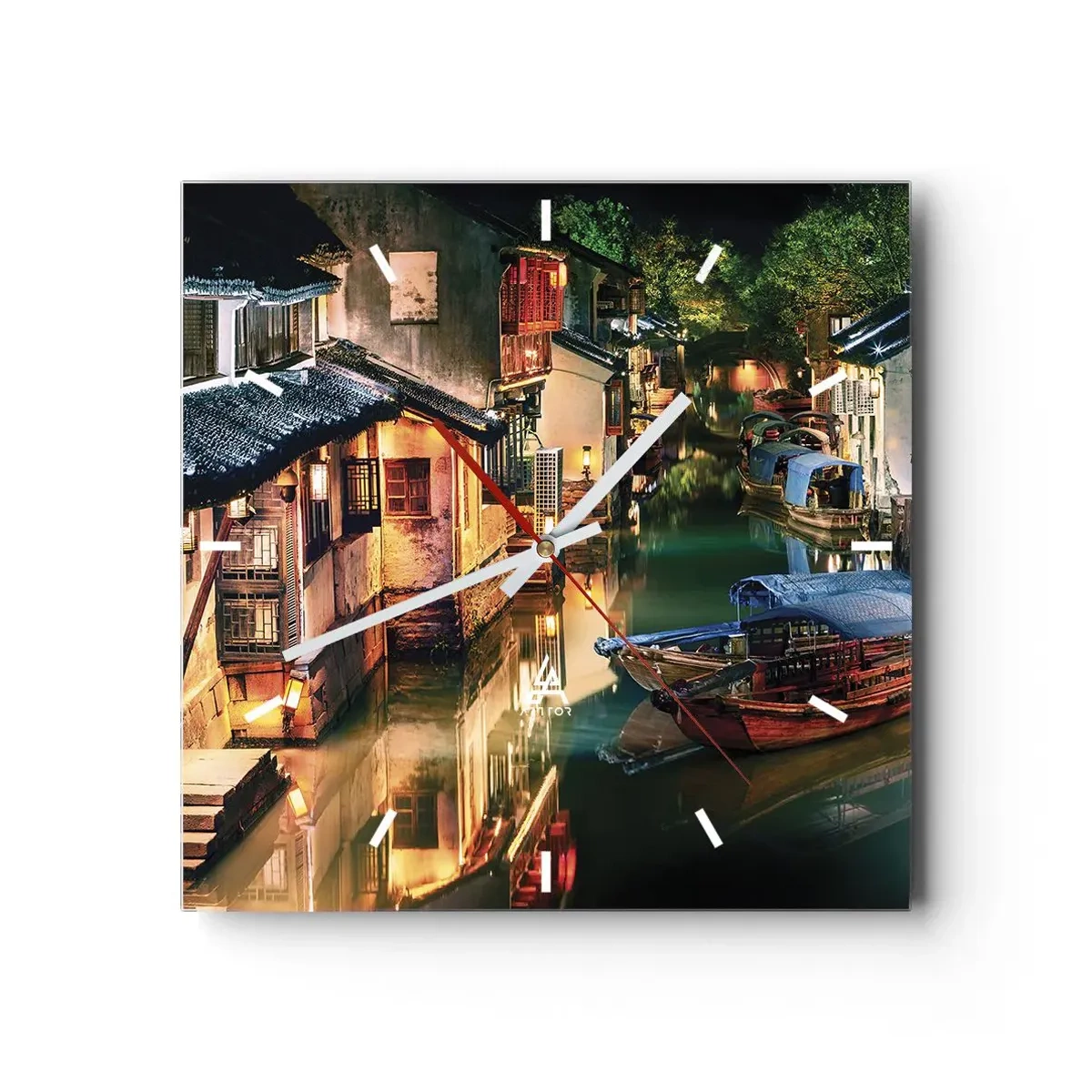 Relógio de parede - Relógio em vidro - Uma noite em uma rua chinesa - 30x30 cm