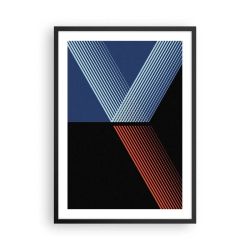 Pôster com moldura preta - Composição abstrata de linhas em azul, preto e vermelho - 50x70cm - Uma história simples - Decoração de parede moderna para a sala de estar e quarto ARTTOR