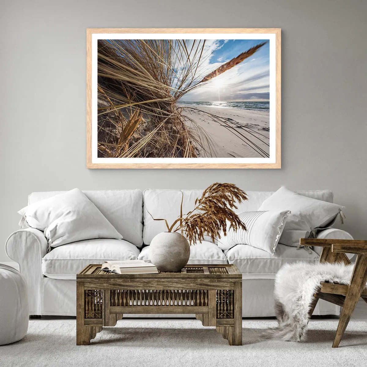 Pôster com moldura de carvalho claro - Reunião dos rlementos da natureza - 100x70 cm