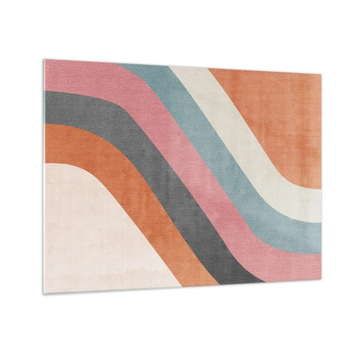 Quadro em vidro - Listras diagonais coloridas em um fundo claro - 70x50cm - Composição diagonal – movimento - Decoração de parede moderna para a sala de estar e quarto ARTTOR