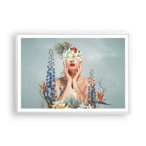Pôster em moldura branca - Mulher – flor - 100x70 cm