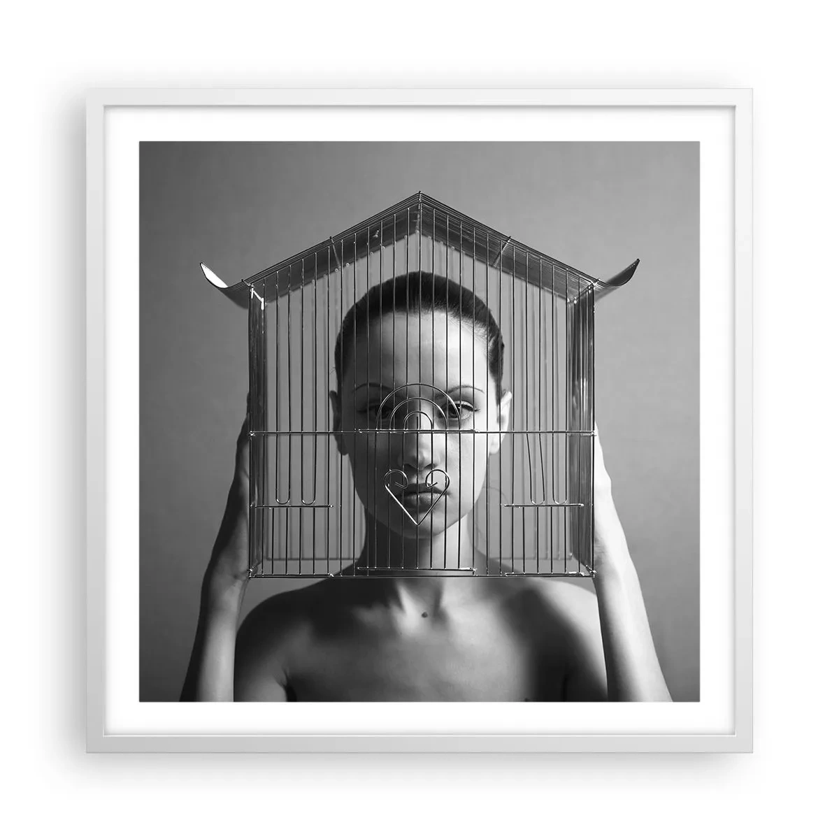 Pôster em moldura branca - Retrato um pouco surreal - 60x60 cm