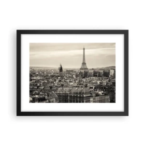 Pôster com moldura preta - Sobre os telhados de Paris - 40x30 cm
