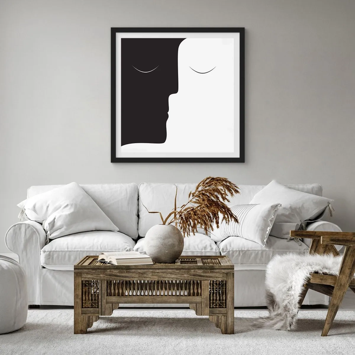 Pôster com moldura preta - Unidade de opostos - 60x60 cm