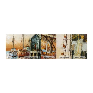 Amostra de papel de parede Premium Canvas - Um regresso tranquilo - Barco de pesca, Porto de pesca, Pedaço - 100x30 cm