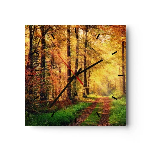Relógio de parede - Relógio em vidro - Silêncio dourado da floresta - 40x40 cm