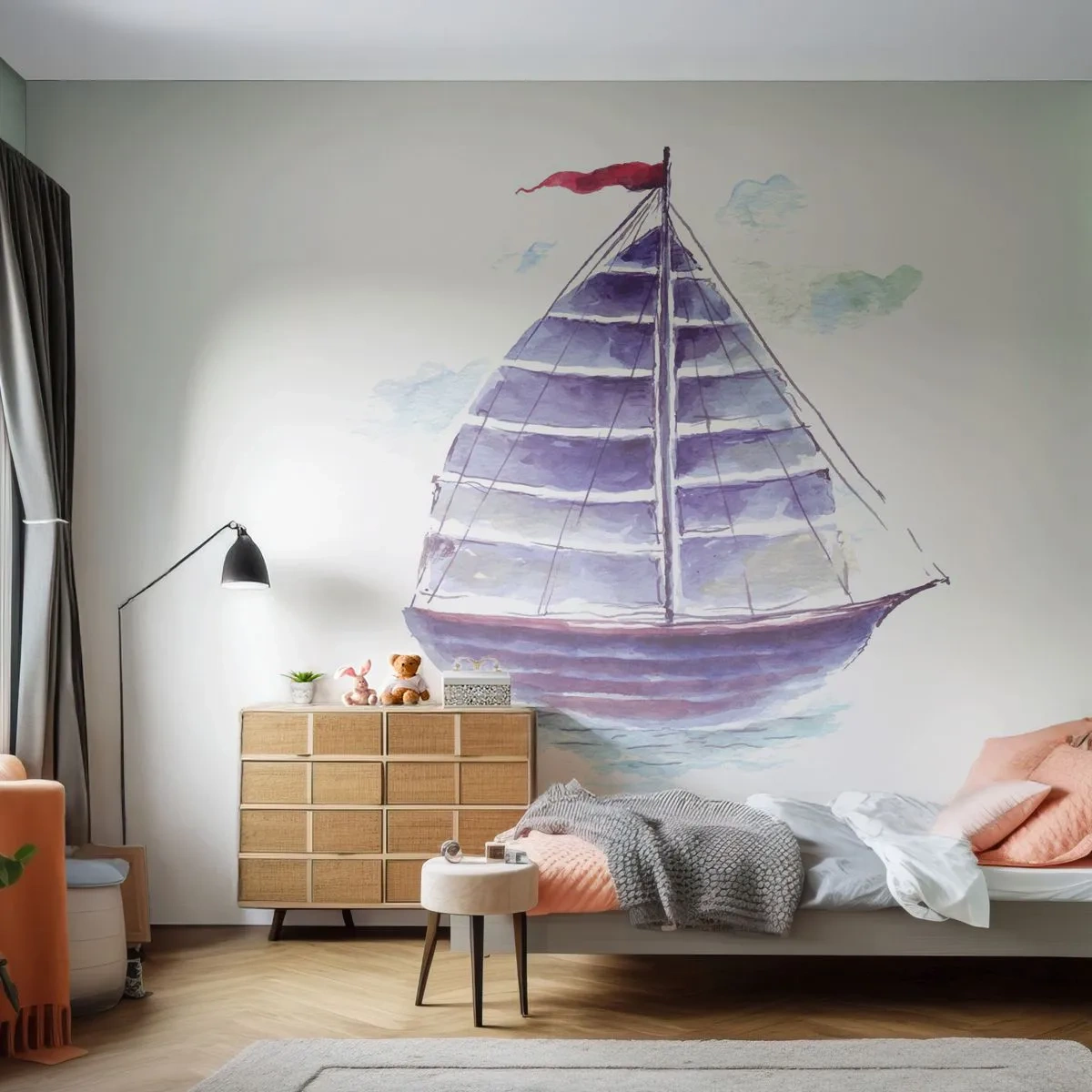 Papel de Parede Autocolante Deluxe Sticker - Cheio de velas e águas calmas - Barco a vela, Beira-mar, Mar - 250x175 cm
