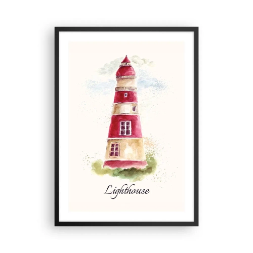Pôster com moldura preta - Ilustração em aquarela de um farol sobre fundo claro - 50x70cm - Sempre há clima - Decoração de parede moderna para a sala de estar e quarto ARTTOR