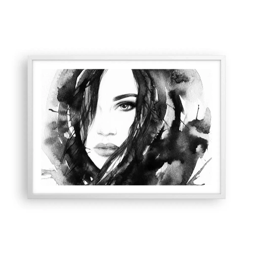Pôster em moldura branca - Retrato de uma dama a preto e branco - 70x50 cm