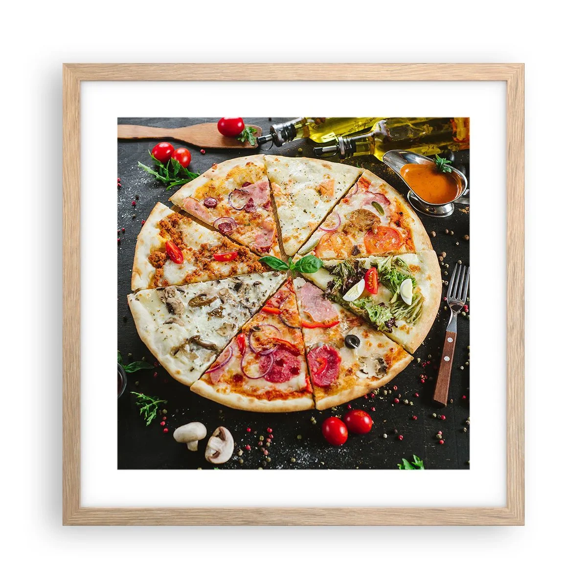 Pôster com moldura de carvalho claro - Gama de sabores - 40x40 cm