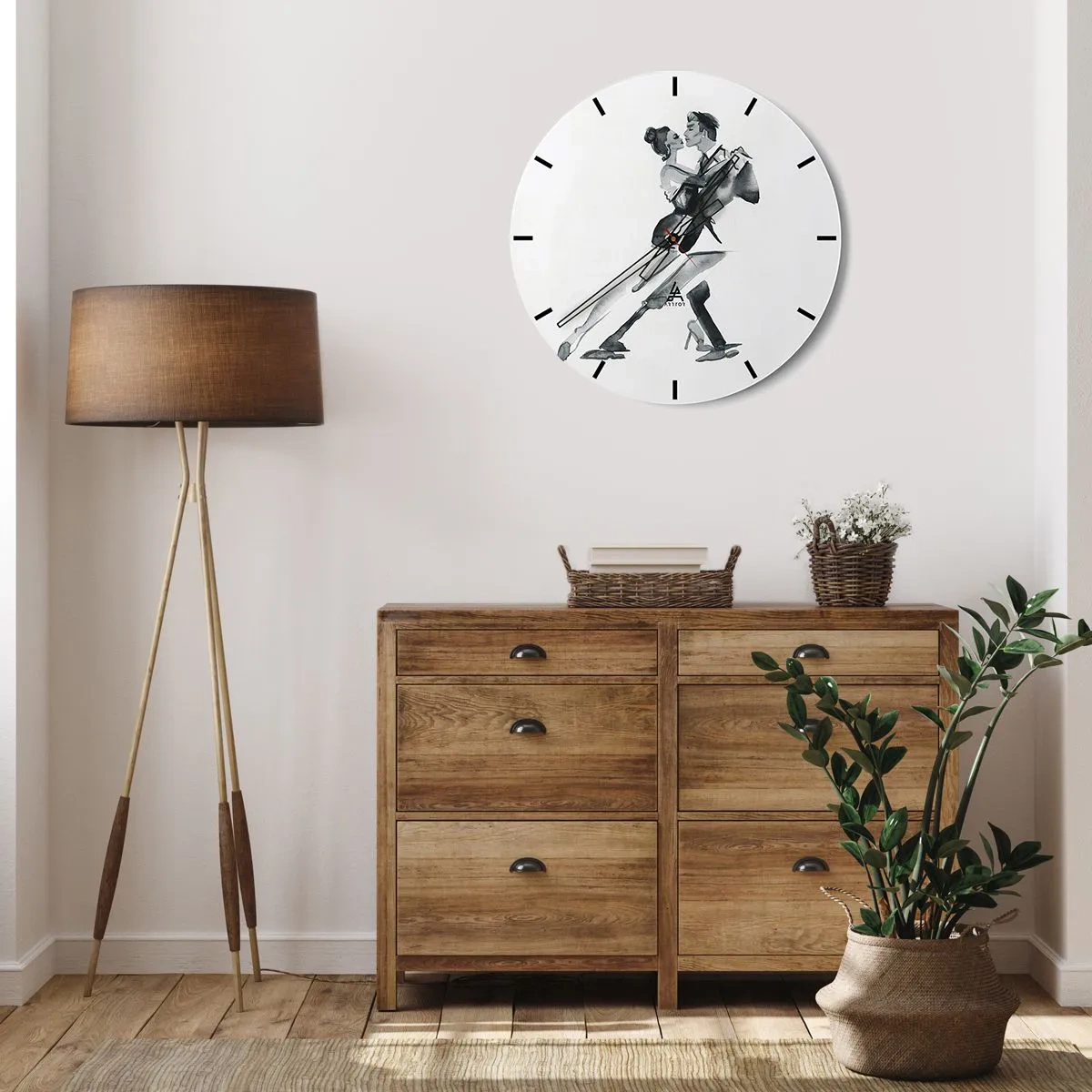 Relógio de parede - Relógio em vidro - Um casal dançando em uma pose elegante em um fundo branco - 30x30cm - Num só ritmo - Decoração de parede moderna para a sala de estar, cozinha e quarto ARTTOR