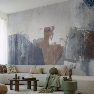 Papel de Parede Standard Eco - Abstração geométrica em tons de azul e marrom - 100x70cm - Formas azuis e marrons - Decoração de parede moderna para a sala de estar e quarto ARTTOR