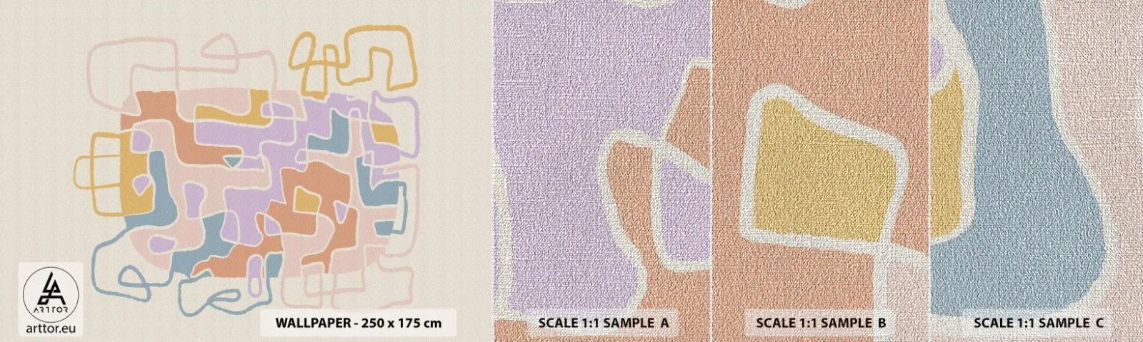 Amostra de papel de parede Premium Canvas - Labirinto – uma aventura alegre - Minimalismo, Pastel, Linhas - 100x30 cm