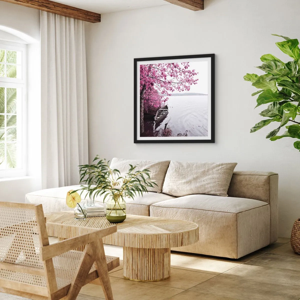 Pôster com moldura preta - Em silêncio cor-de-rosa - 60x60 cm