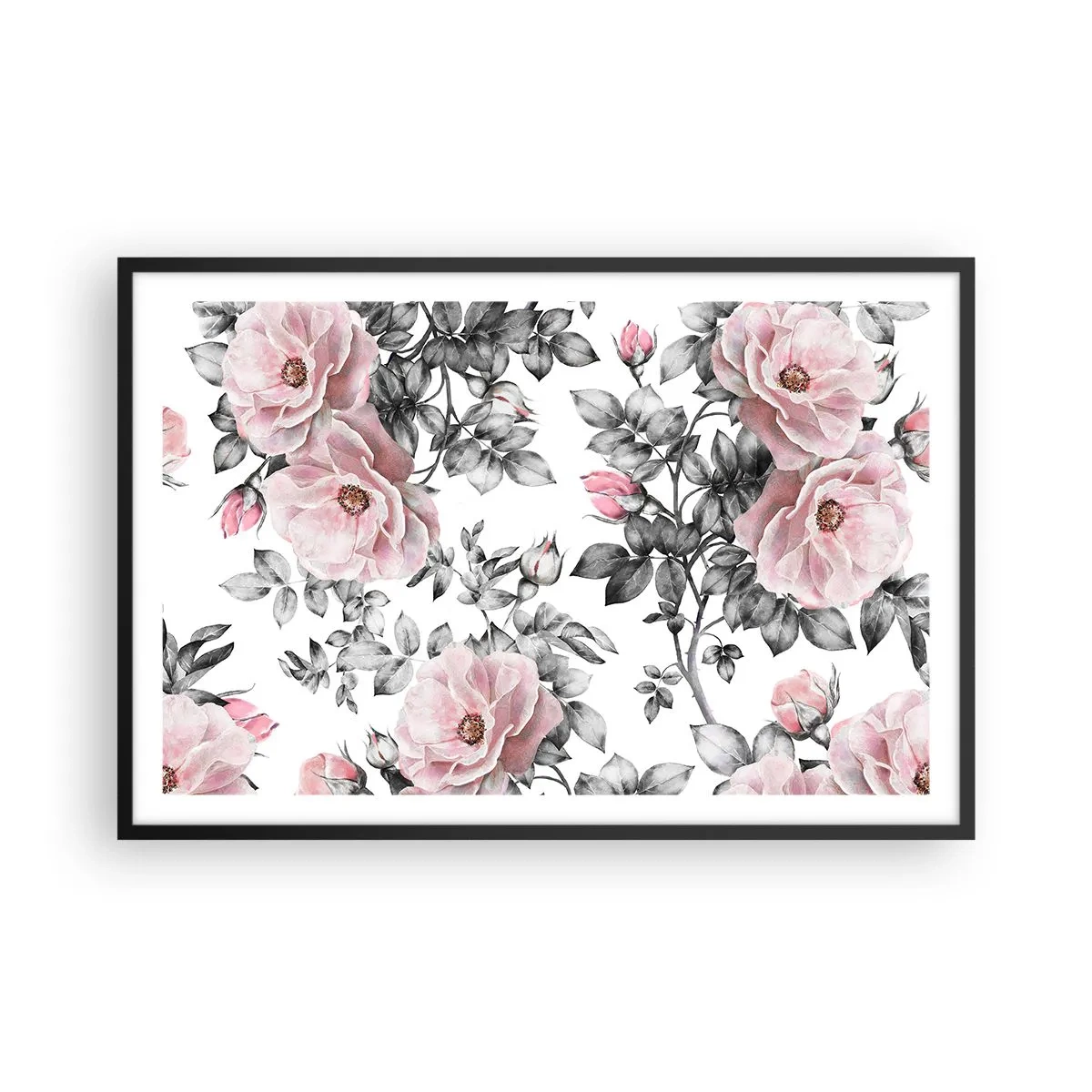 Pôster com moldura preta - Perder-se nas rosas - 91x61 cm