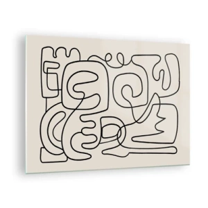 Quadro em vidro - Linhas abstratas pretas formam um padrão complexo em bege - 70x50cm - Na trilha - Decoração de parede moderna para a sala de estar e quarto ARTTOR