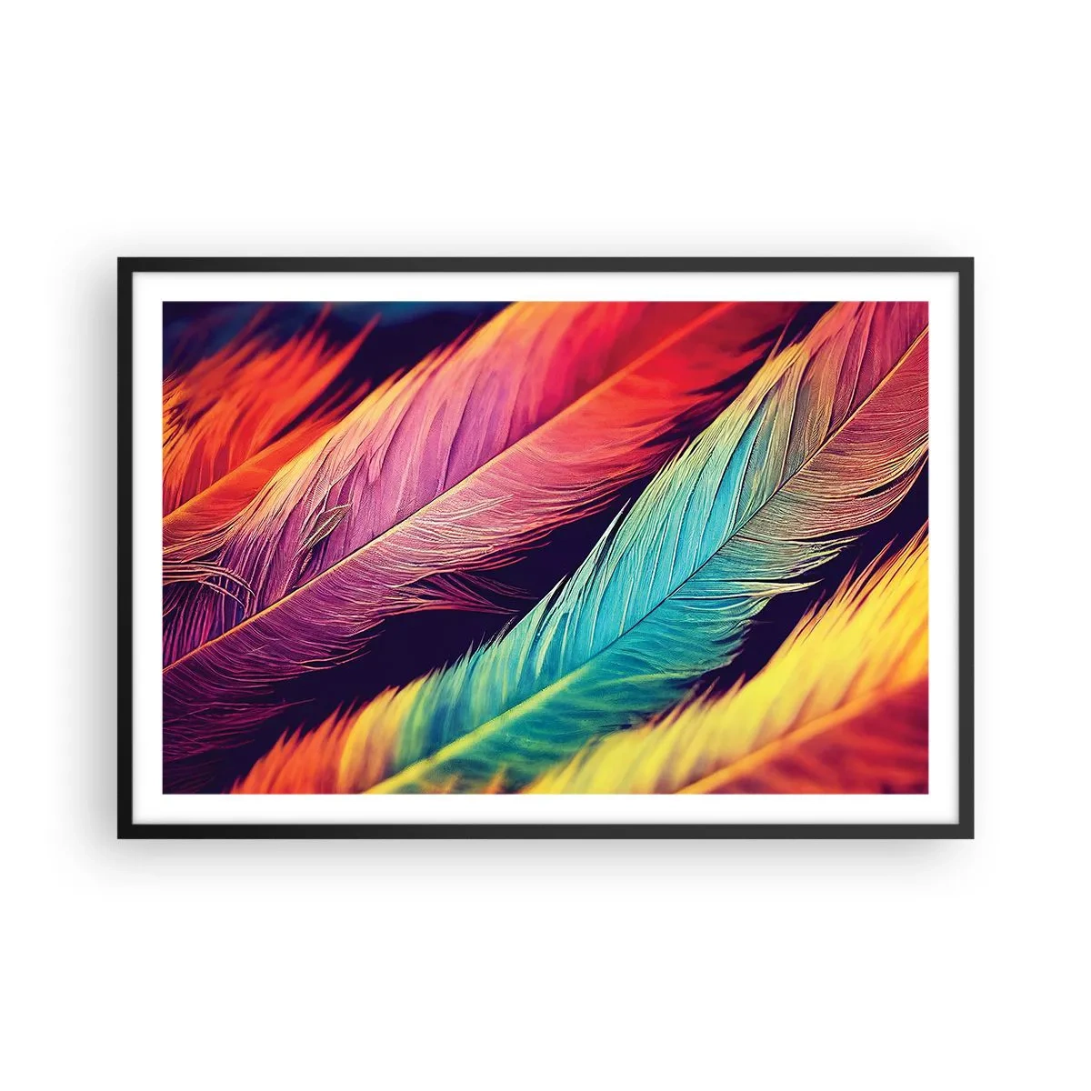 Pôster com moldura preta - Arco-íris emplumado - 91x61 cm