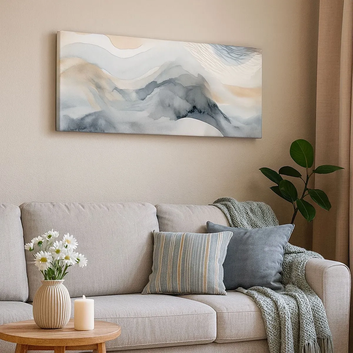 Quadro em tela - Abstração nevada e nebulosa - 100x40 cm