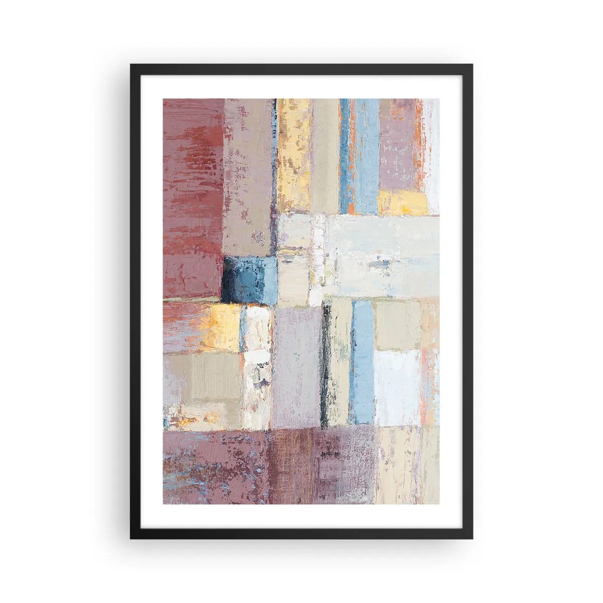 Pôster com moldura preta - Composição geométrica abstrata em cores pastel - 50x70cm - A paz da geometria - Decoração de parede moderna para a sala de estar e quarto ARTTOR