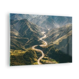 Quadro em vidro - Uma estrada sinuosa serpenteando por vales verdes de montanhas - 70x50cm - Direto do coração das montanhas - Decoração de parede moderna para a sala de estar e quarto ARTTOR