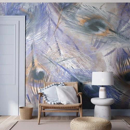 Papel de Parede Premium Sand - Composição do pavão - Abstração, Pena de pavão, Boho - 250x175 cm