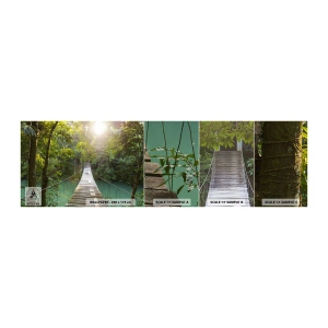Amostra de papel de parede autocolante Deluxe Sticker - Da água azul para a floresta azul - Paisagem, Selva, Ponte de madeira - 100x30 cm