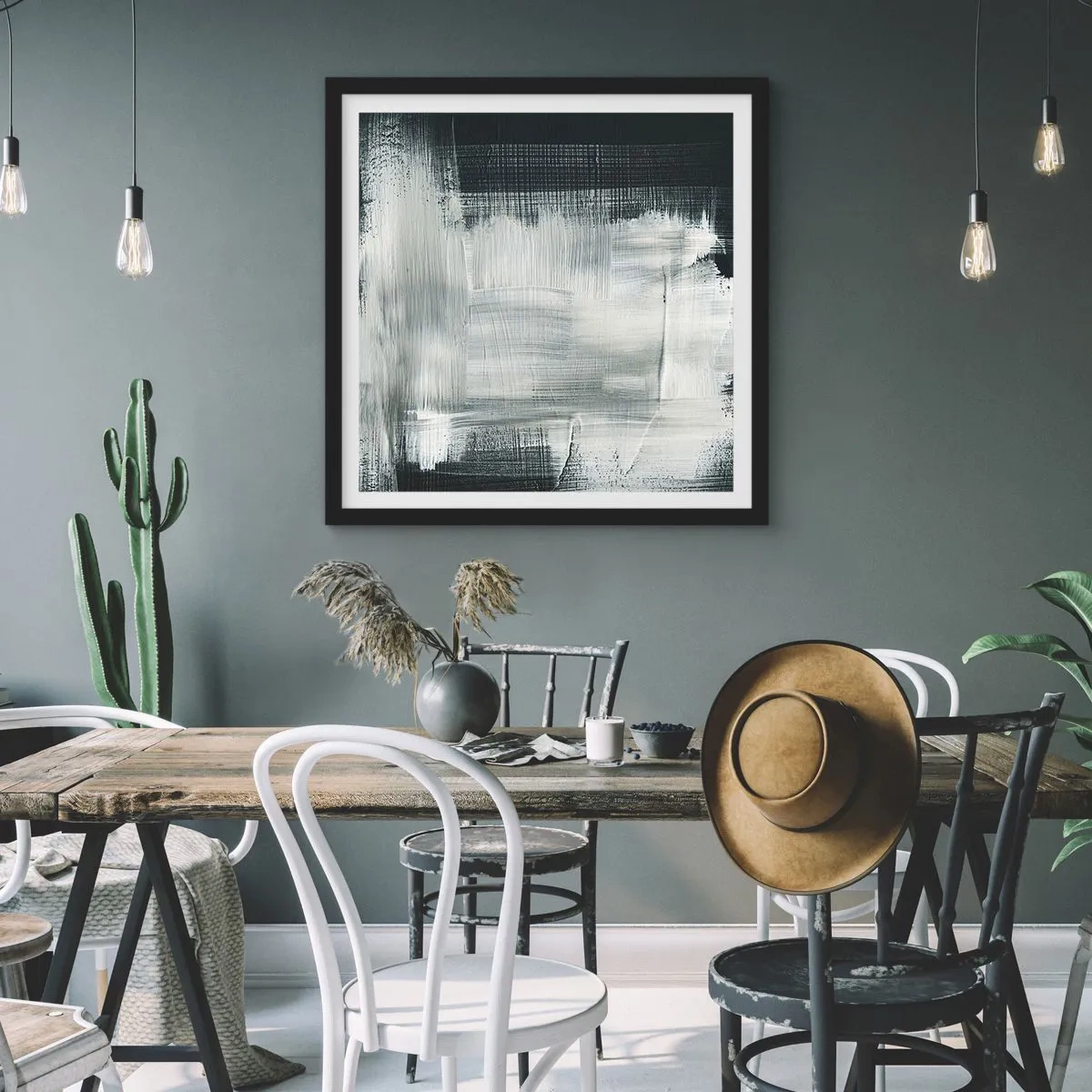 Pôster com moldura preta - Entrelaçado na vertical e horizontal - 50x50 cm