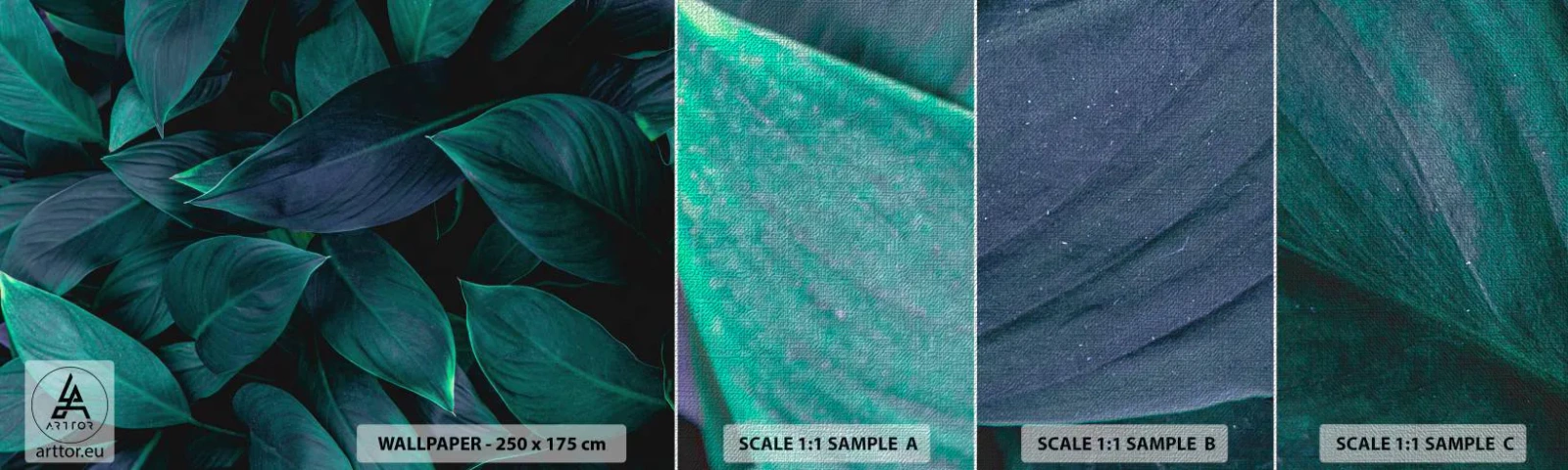 Amostra de papel de parede Premium Canvas - Verde em si - Folhas, Natureza, Botânica - 100x30 cm