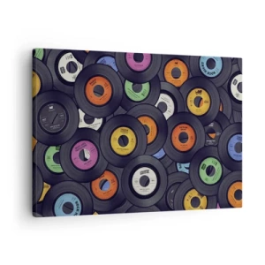Quadro em tela - Vinis coloridos empilhados uns sobre os outros - 70x50cm - Cores dos clássicos - Decoração de parede moderna para a sala de estar e quarto ARTTOR