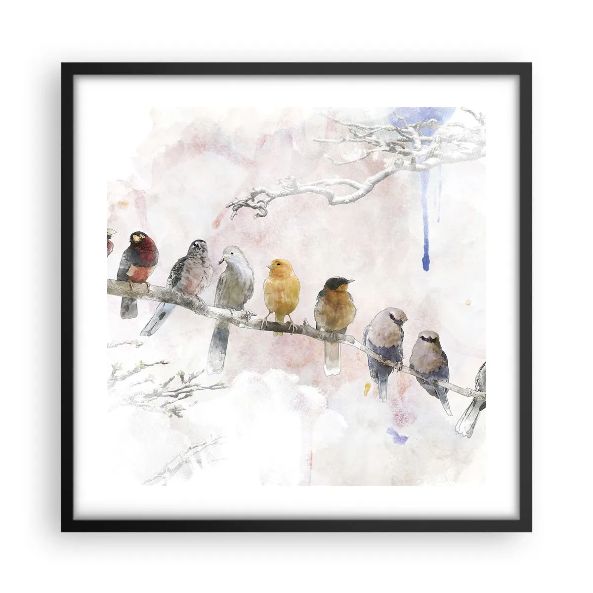 Pôster com moldura preta - Reunião alada - 50x50 cm