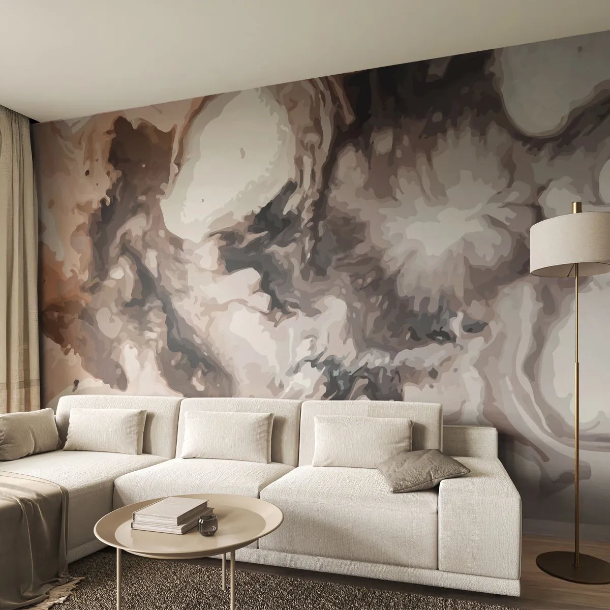 Papel de Parede Standard Eco - Composição abstrata em tons de bege e marrom - 100x70cm - O nascimento de uma galáxia - Decoração de parede moderna para a sala de estar e quarto ARTTOR