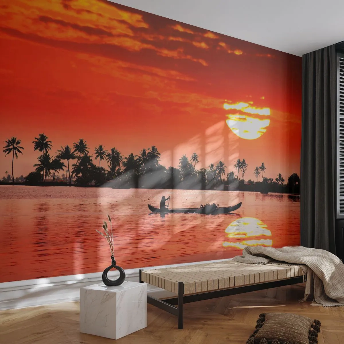 Papel de Parede Premium Sand - A calma dos trópicos ao pôr do sol - Paisagem, Índia, Pôr do sol - 450x315 cm