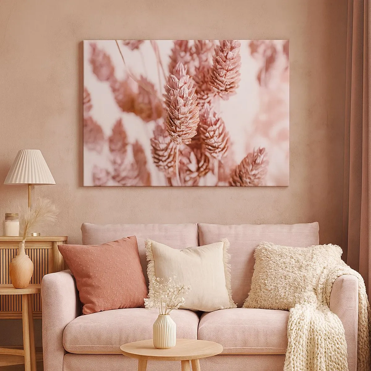 Quadro em tela - Um close-up das delicadas pontas rosadas das gramíneas ornamentais - 70x50cm - Aparentemente discreto - Decoração de parede moderna para a sala de estar e quarto ARTTOR