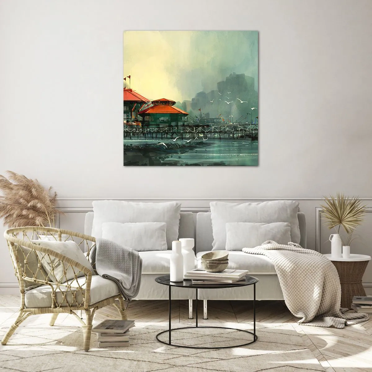 Quadro em vidro - Um dia ensolarado no porto - 60x60 cm